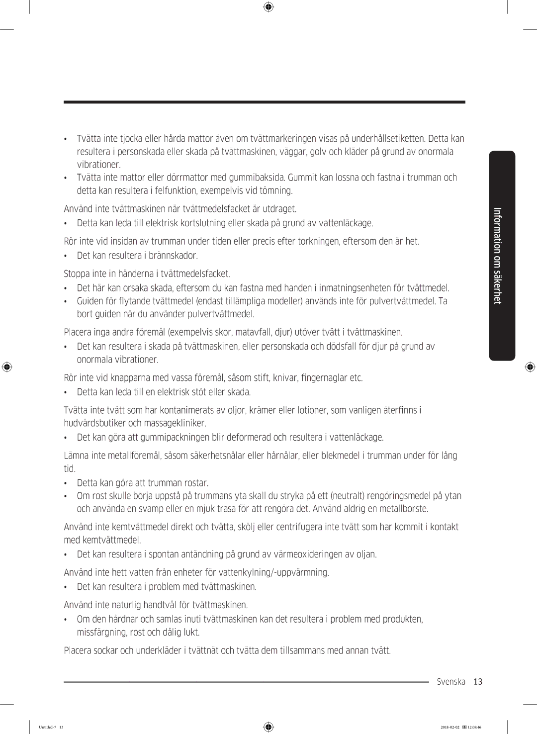 Samsung WD10N84INOA/EE manual Svenska 13  